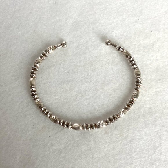 Sterling Silver 925 Italy Ball Beaded Flexible Cuff Bracelet Sz 6.75" - Picture 7 of 16